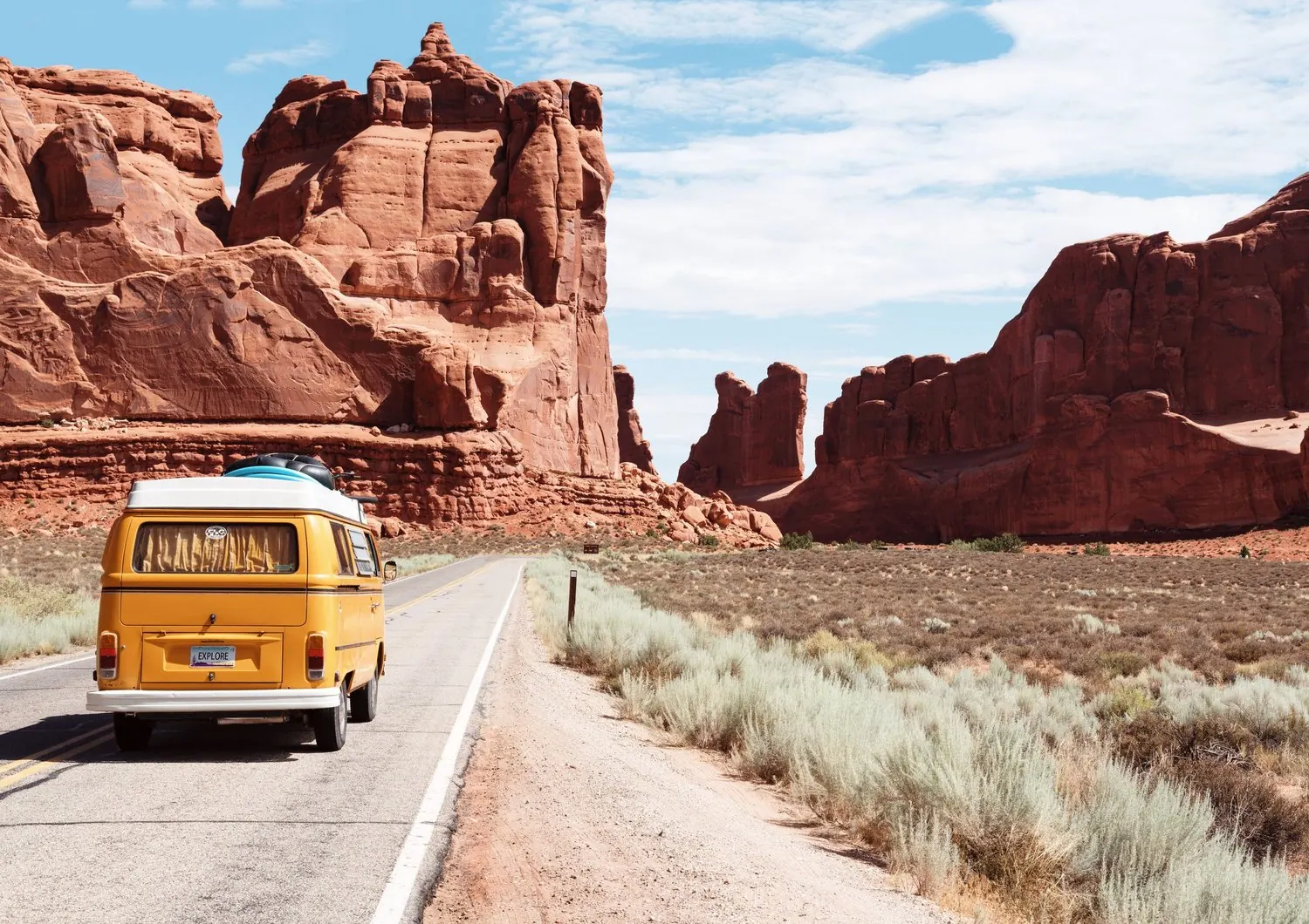 The Caravann bus on a winding road