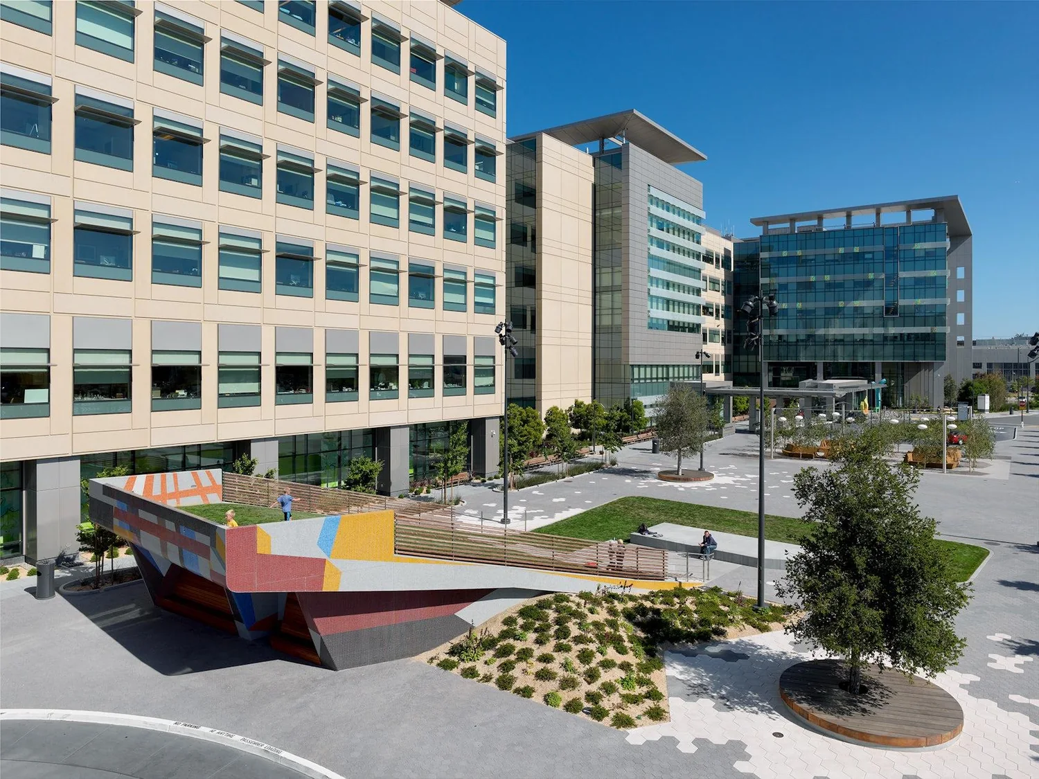 UCSF campus buildings and a landscaped plaza